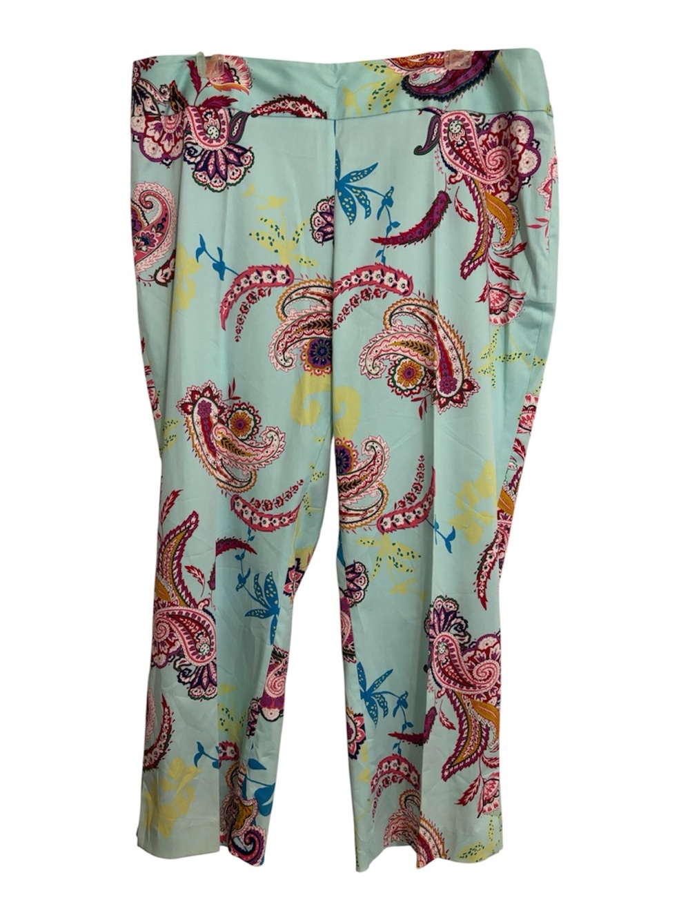 `16 Nygard Collection Bright Aqua Blue Paisley Cotton Stretch Slit Ankle Pants